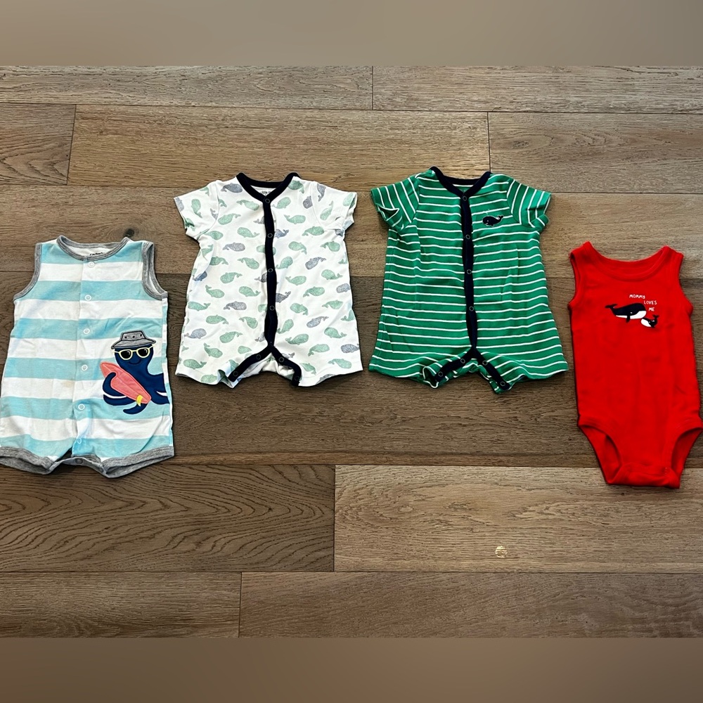 Set/Bundle of 4 Carter’s & Little Me Whale, Octopus and Ocean Bodysuits/Onesies - Picture 1 of 3